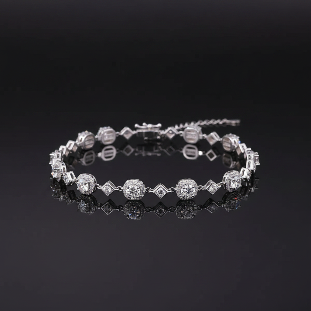 Bracelet moissanite argent - studio noir luxe reflet miroir