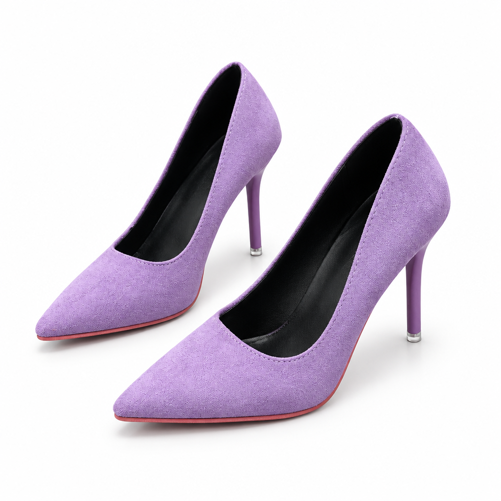 Escarpins lilas seuls, vue trois quarts