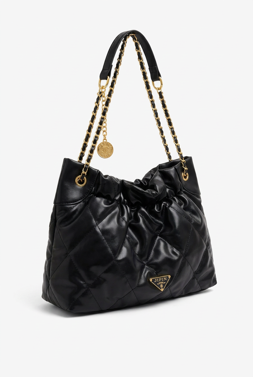 Sac Porté Épaule en Cuir Froncé