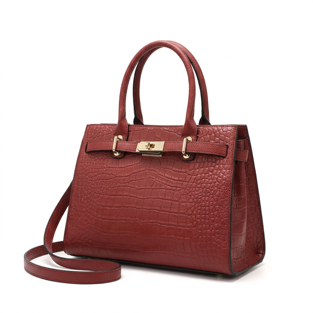 Sac effet croco bordeaux seul sur fond blanc