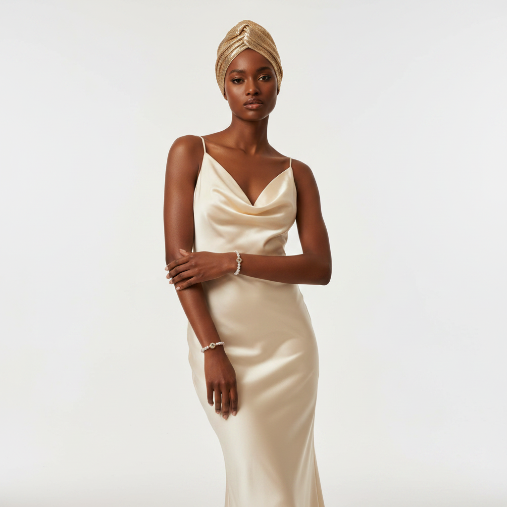Bracelet perlé or 18K - mannequin corps entier turban doré