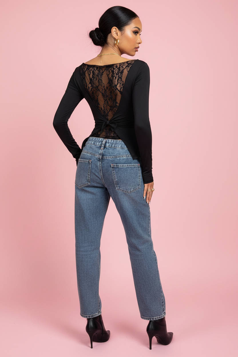 T-shirt Dentelle Black - Dos style