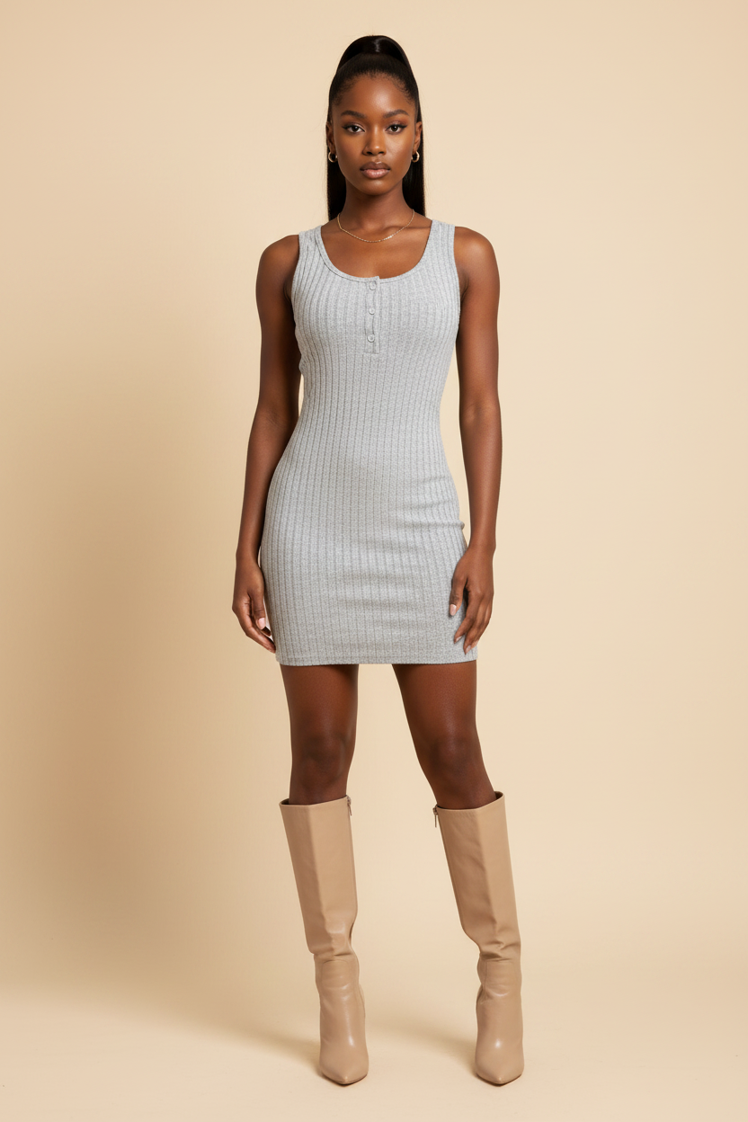 Mannequin Gris face - Robe Mini Côtelée Boutonnée