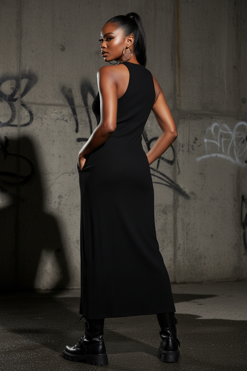 Robe Sans Manches Fente Latérale Black – Vue dos