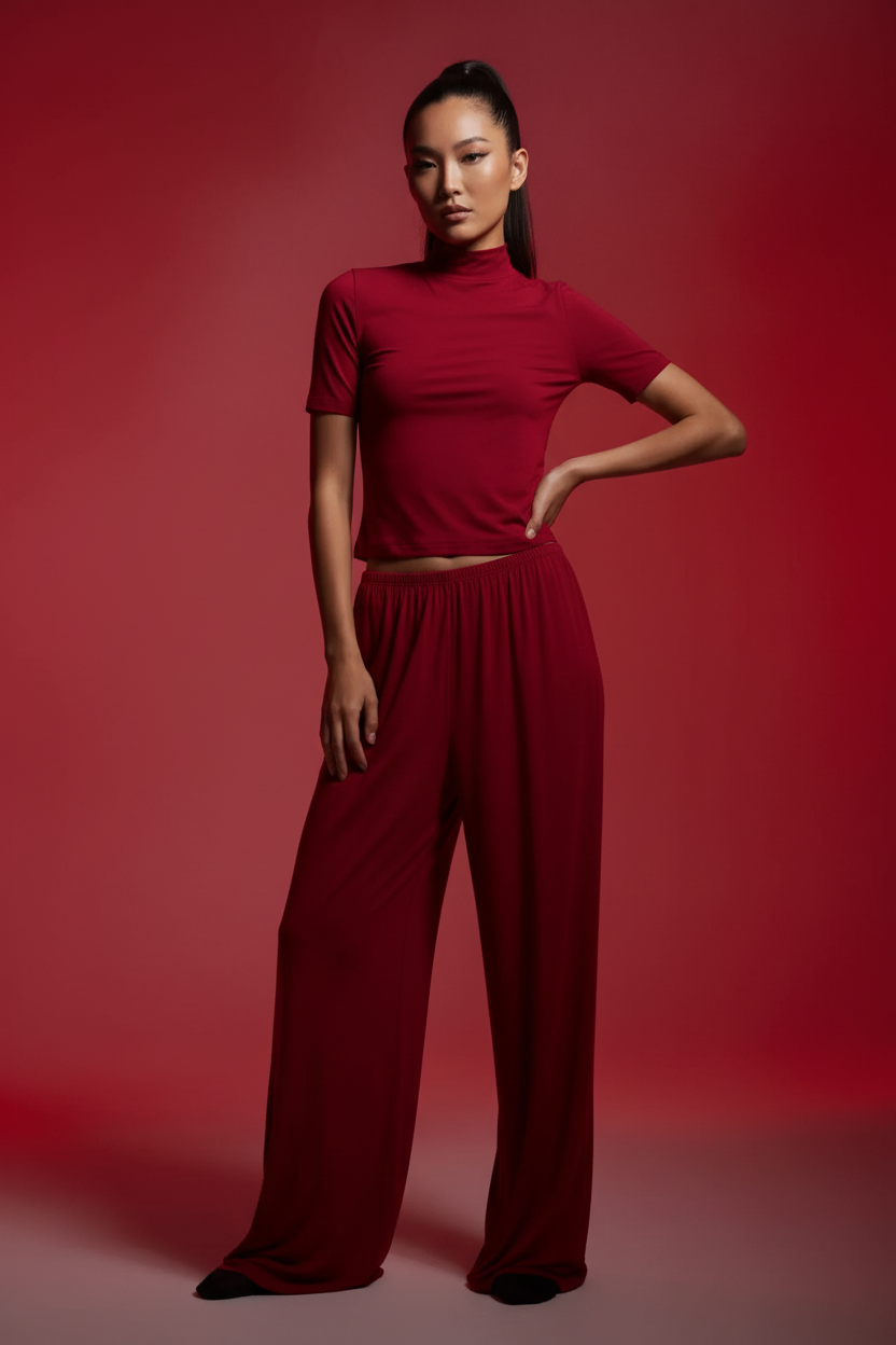 Ensemble Col Montant & Pantalon Red – Vue face
