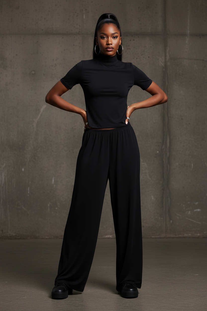 Ensemble Col Montant & Pantalon Black – Vue face