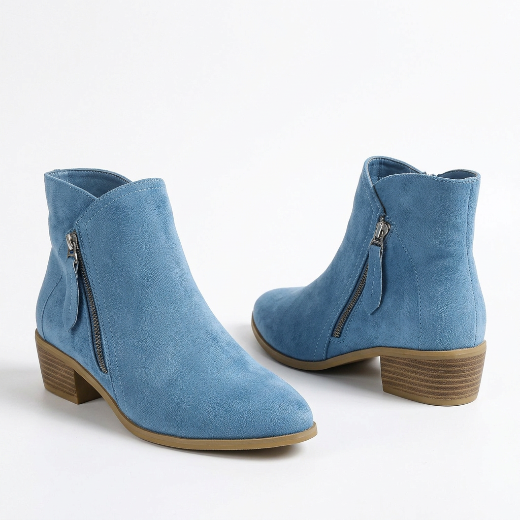 Paire de bottines bleues sur fond blanc