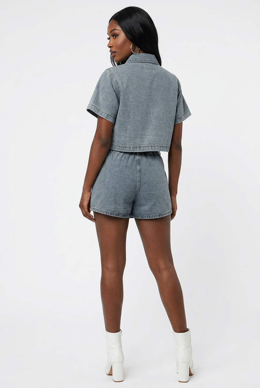 Ensemble jean bleu clair de dos