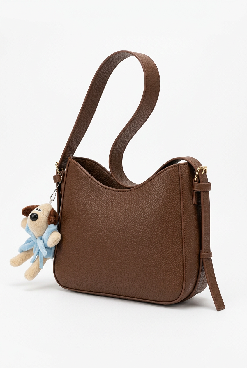 Sac marron seul sur fond studio blanc