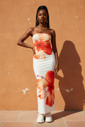 Robe Maxi Bustier Floral Orange – Vue face