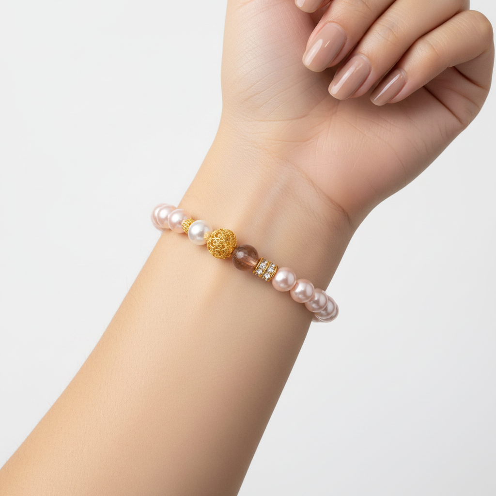 Bracelet perlé blush pink - porté au poignet