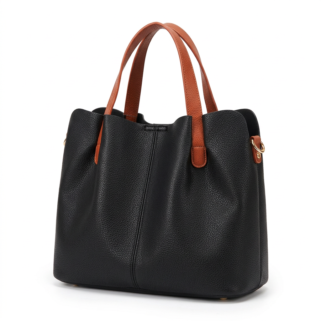 Sac à Main en Cuir à Anses Contrastées