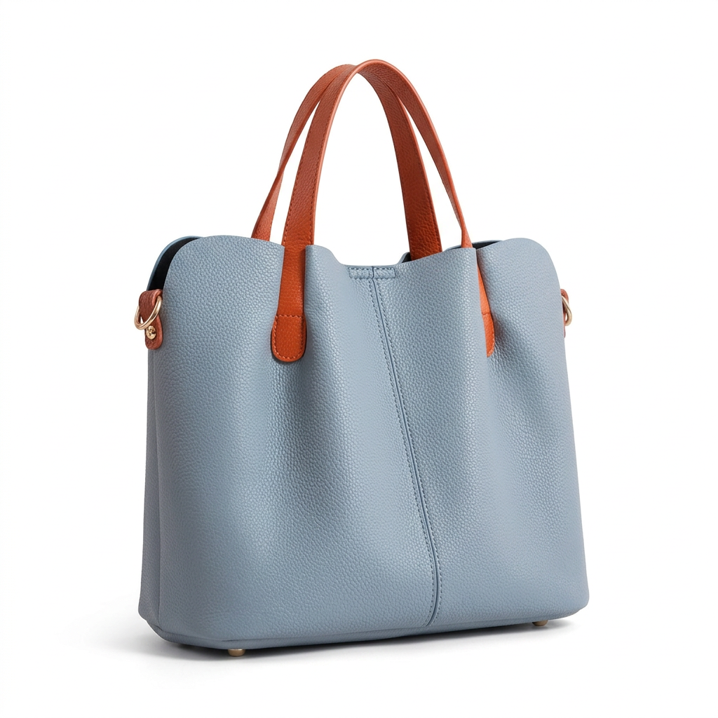 Sac bleu à anses contrastées seul en vue de trois-quarts
