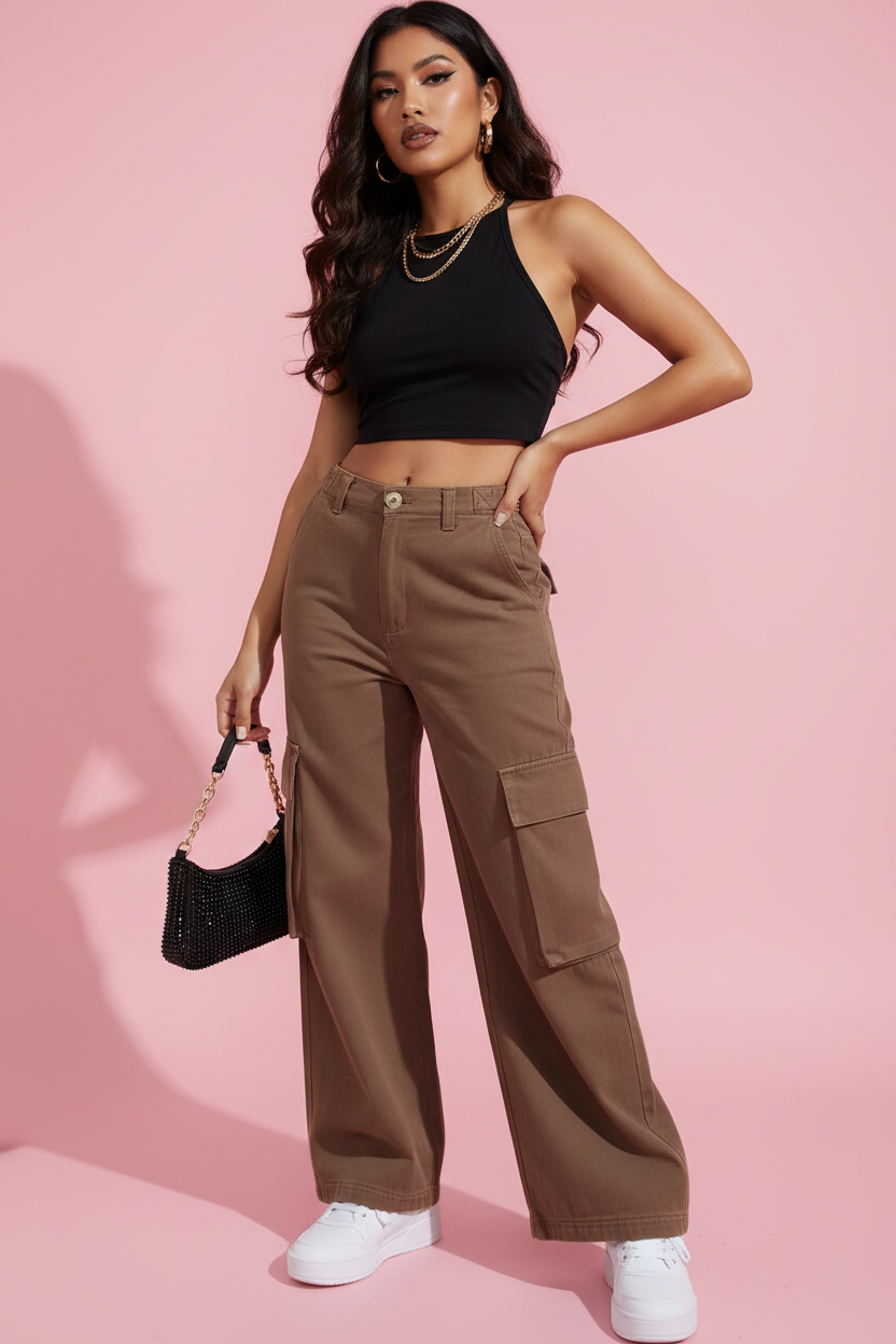 Jean cargo marron mannequin corps entier 3/4
