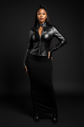 Veste en Cuir Zippée Manches Longues - Mannequin vue face