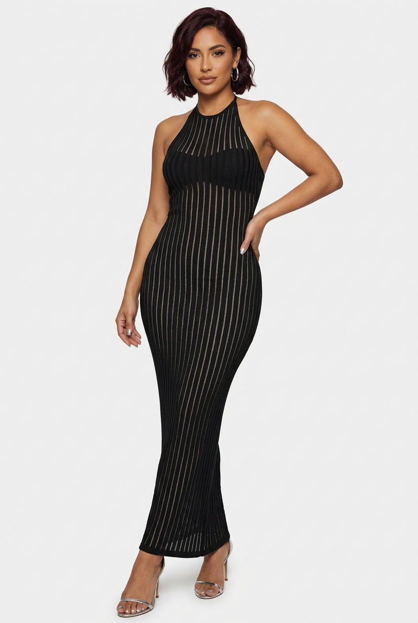 Robe longue noire, vue de face