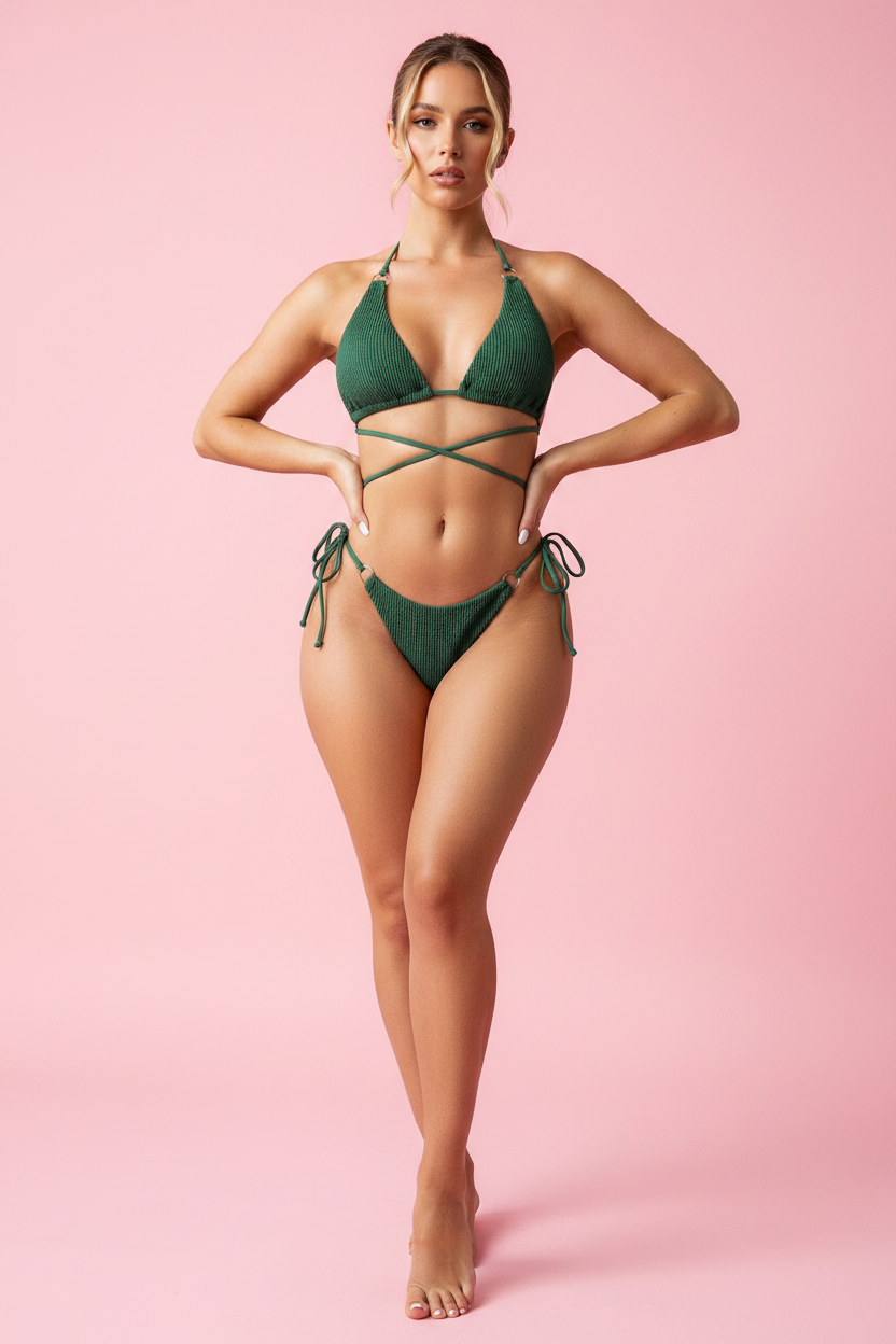 Mannequin bikini Dark Green - Bikini Halter Neck Texturé