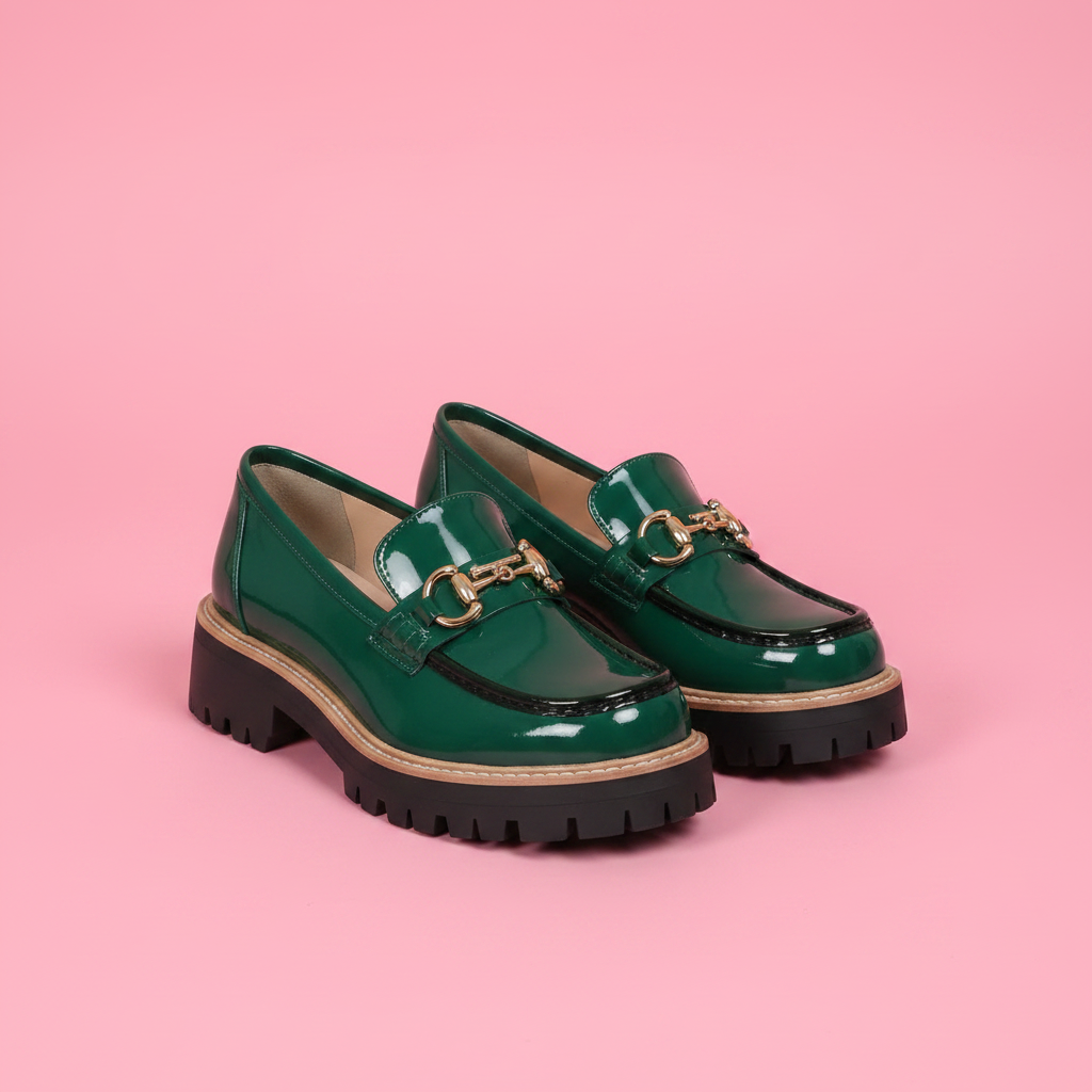 Mocassins plateforme - fond rose pastel - vue 1