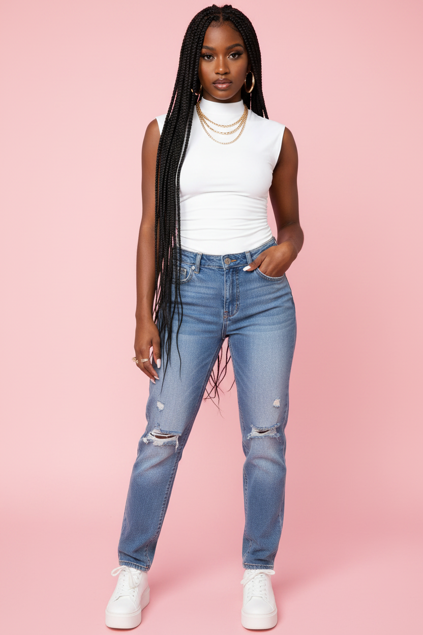 Top Sans Manches Col Montant Froncé – White