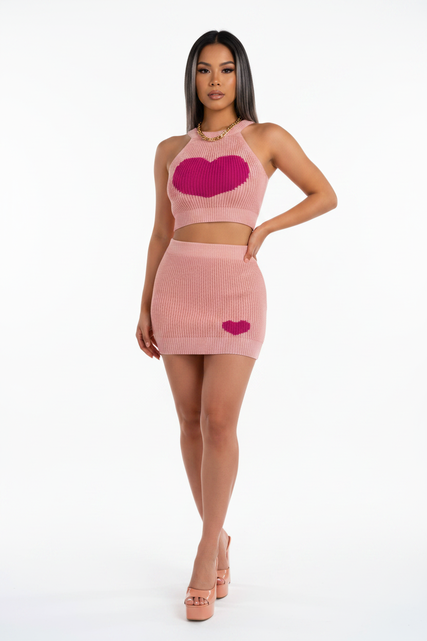 Mannequin Peach - Fond blanc - Ensemble Top & Jupe Tricot Côtelé