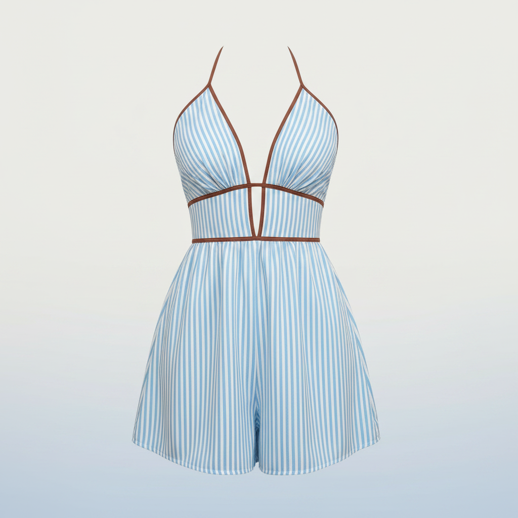 Combinaison Rayée Dos Nu Col Halter – Fond bleu ciel 1