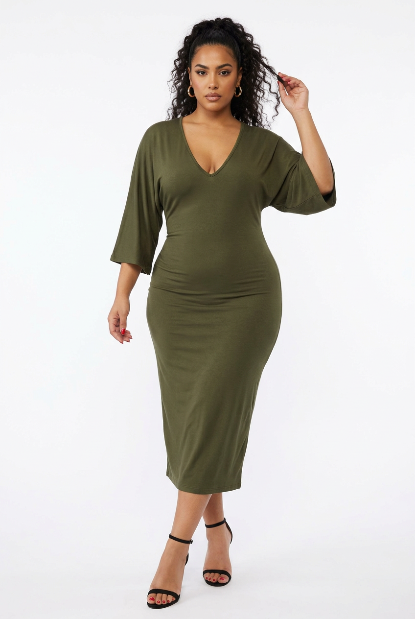 Robe Midi Moulante Col V