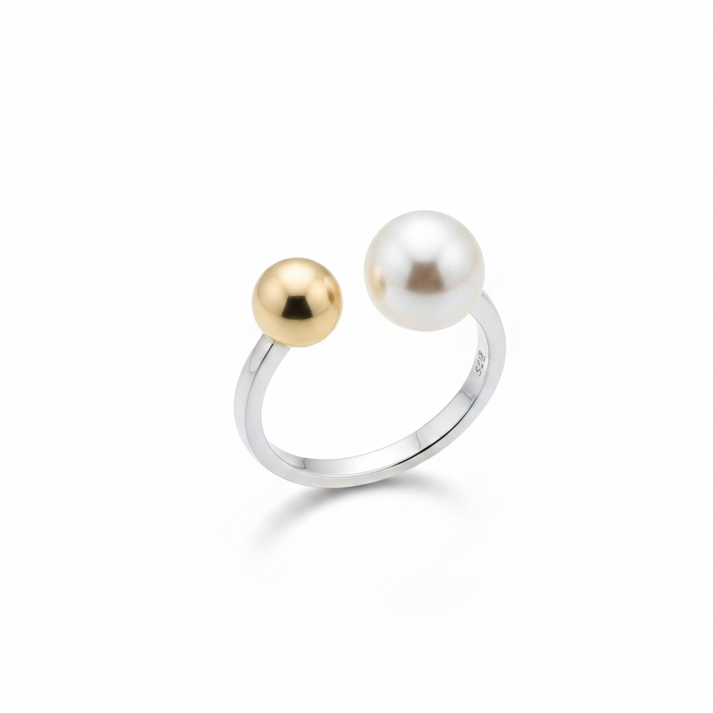 Bague ouverte double perle - visuel studio blanc