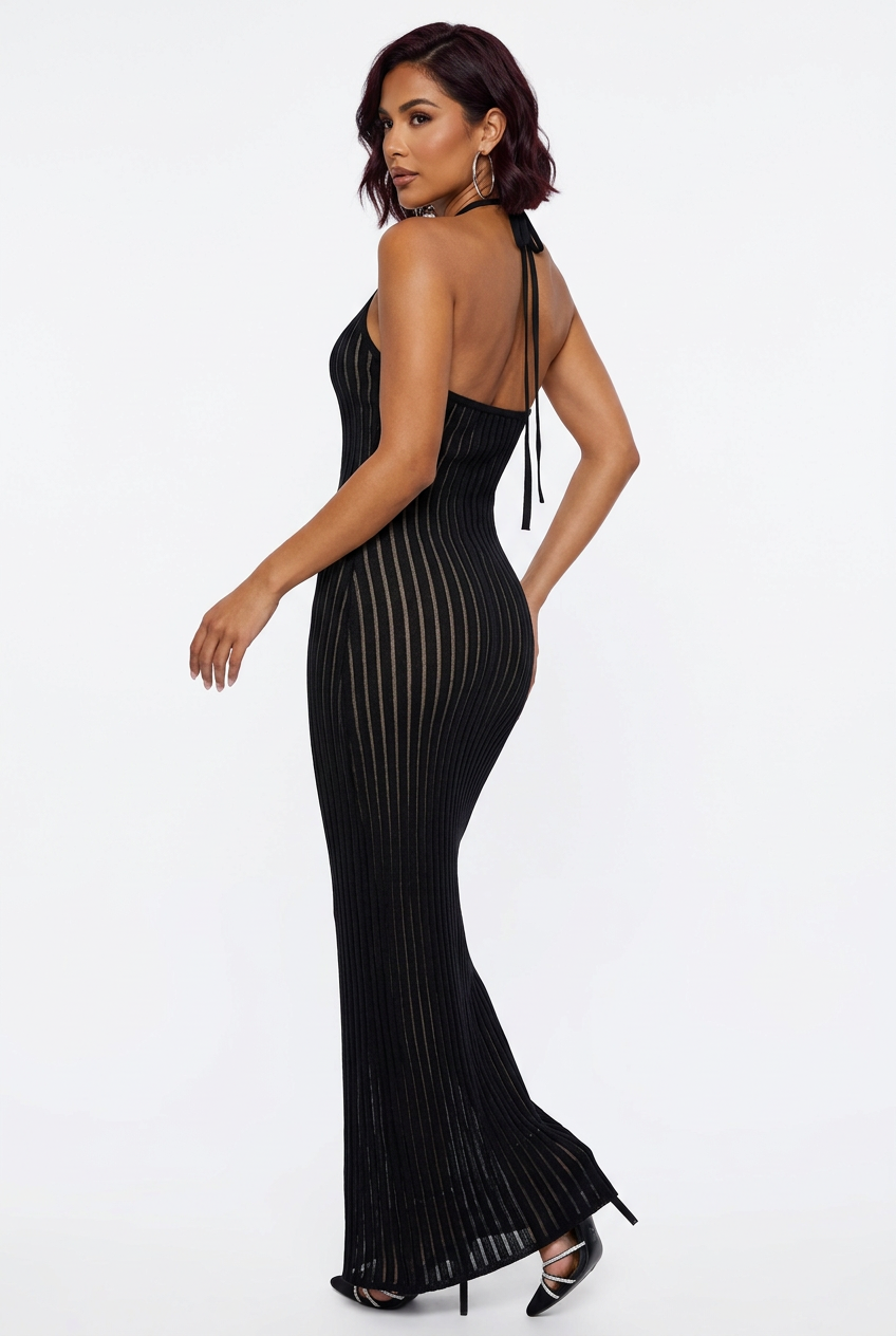 Robe longue noire, vue trois-quarts