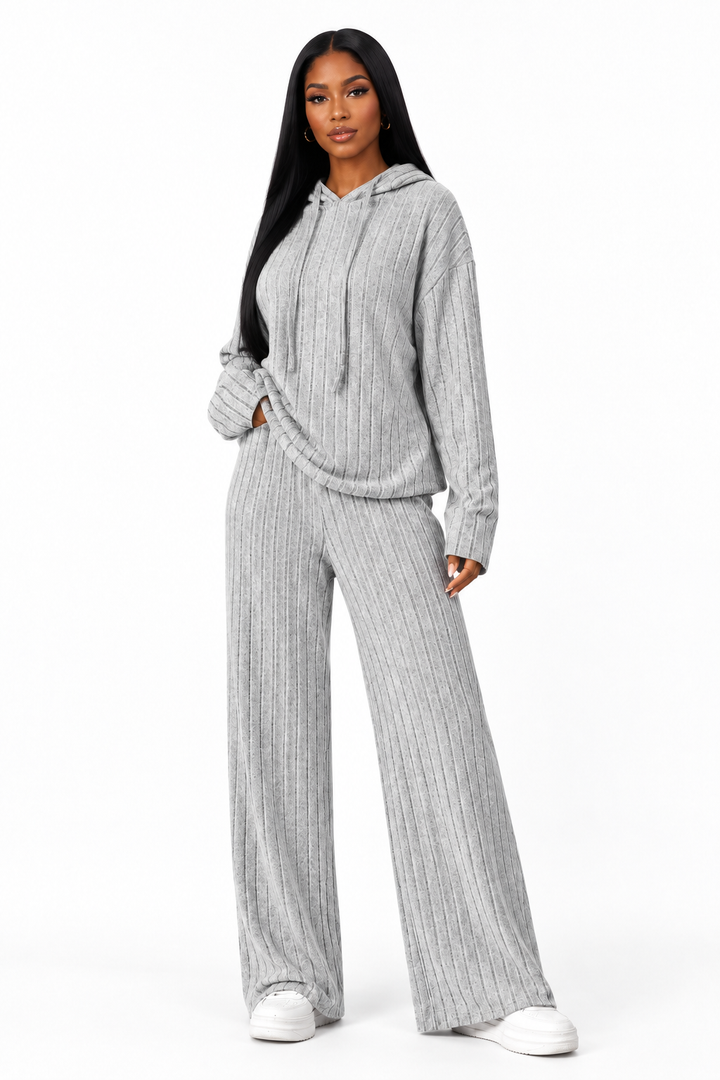 Ensemble Sweat à Capuche Côtelé et Pantalon à Cordon