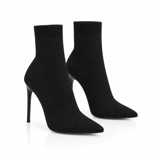 Paire de bottes noires en maille, vue trois quarts