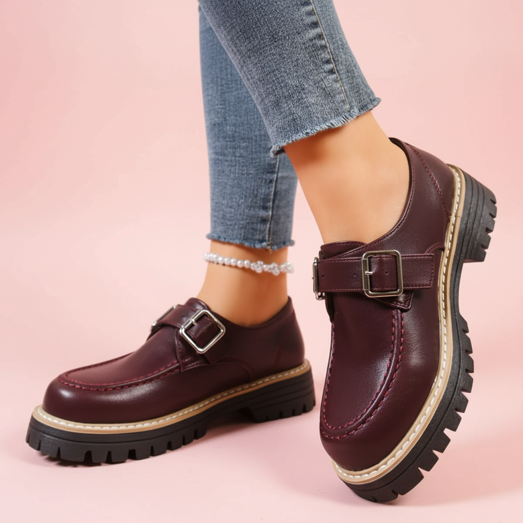 Mocassins Wine Red - fond rose pastel