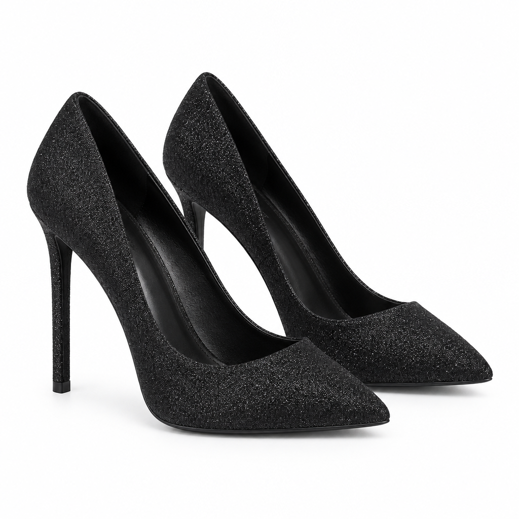 Paire d’escarpins noirs pailletés à bout pointu en trois quarts