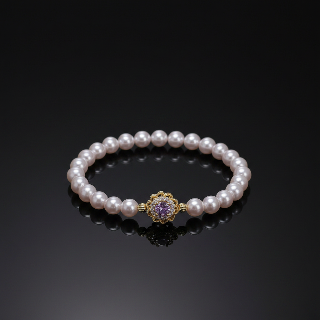 Bracelet perlé or 18K - studio noir luxe reflet miroir