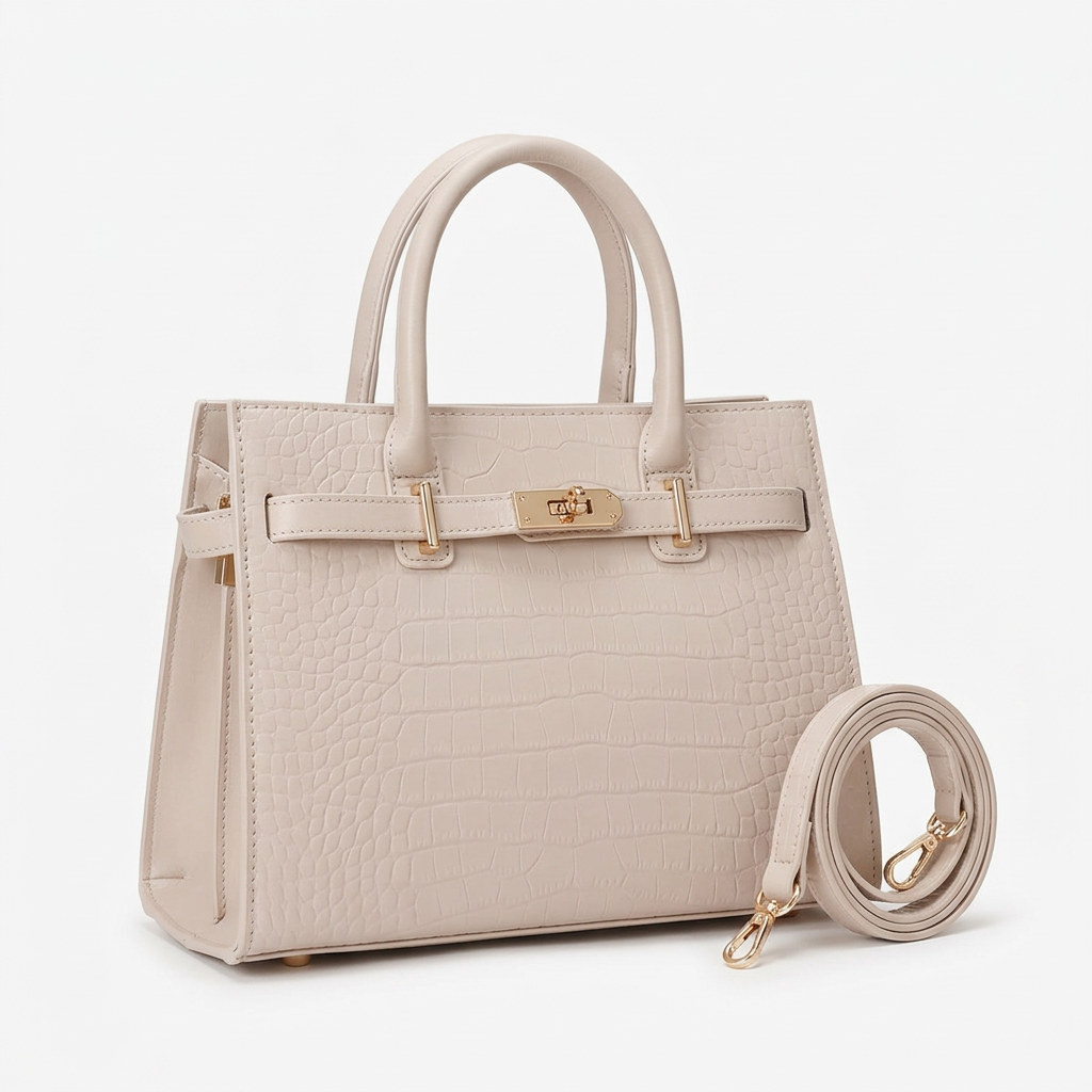 Sac effet croco blanc cassé seul sur fond blanc