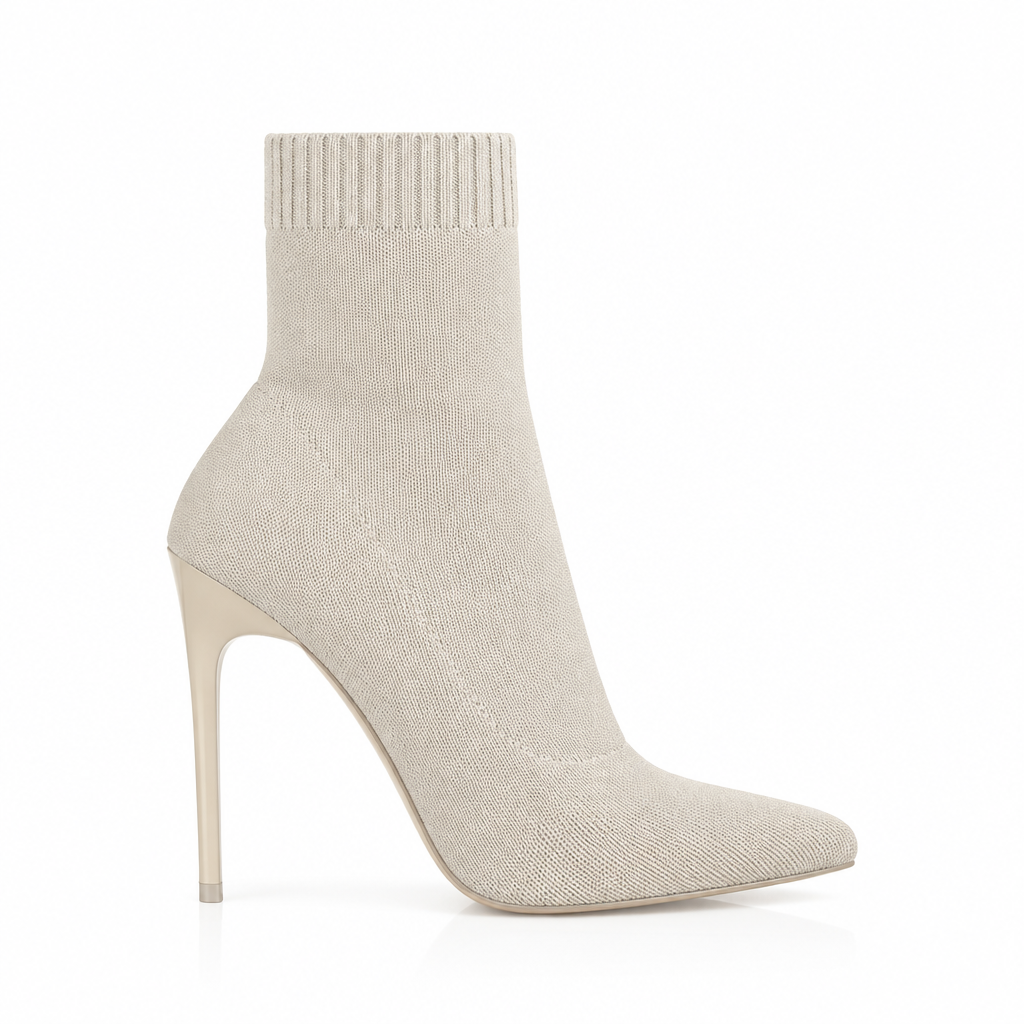 Botte blanche en maille, vue de profil