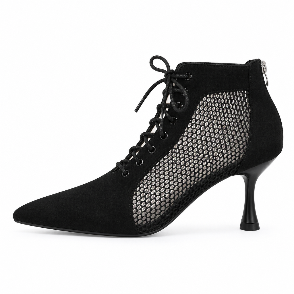Escarpin noir en maille, vue de profil