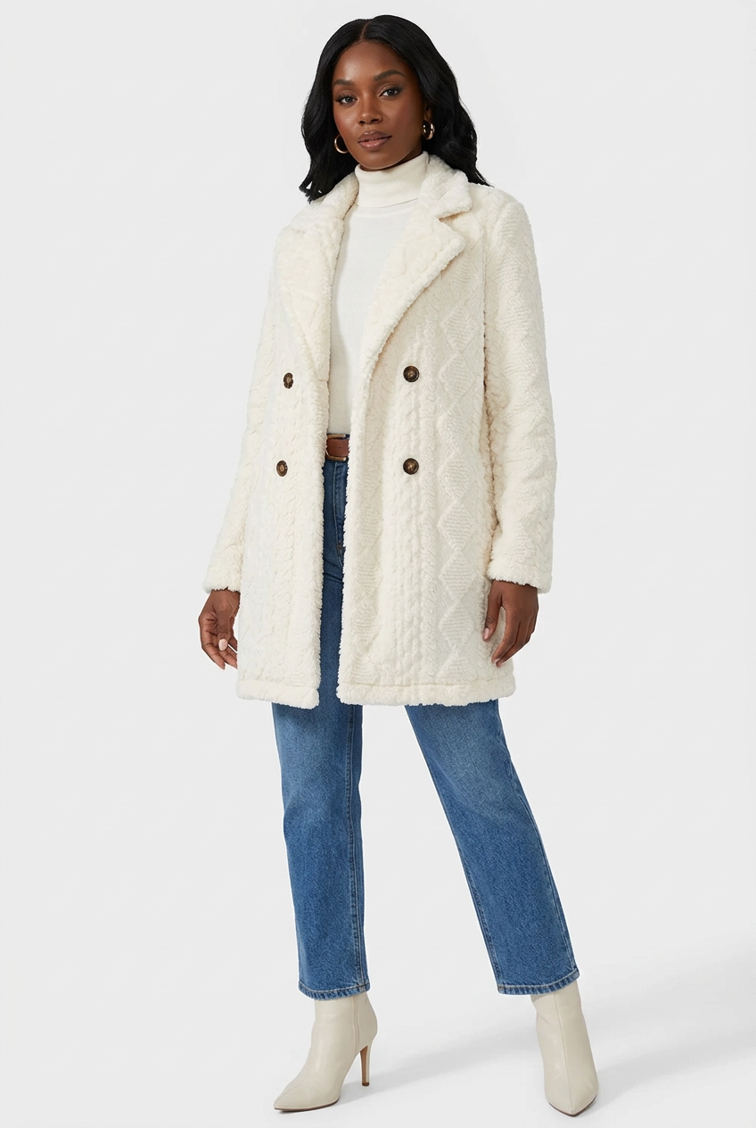Manteau Long Croisé en Polaire