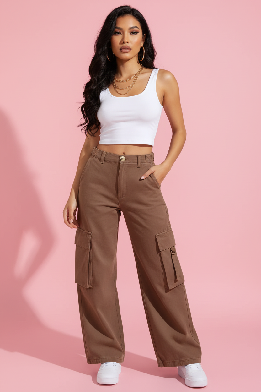 Jean cargo marron mannequin corps entier face