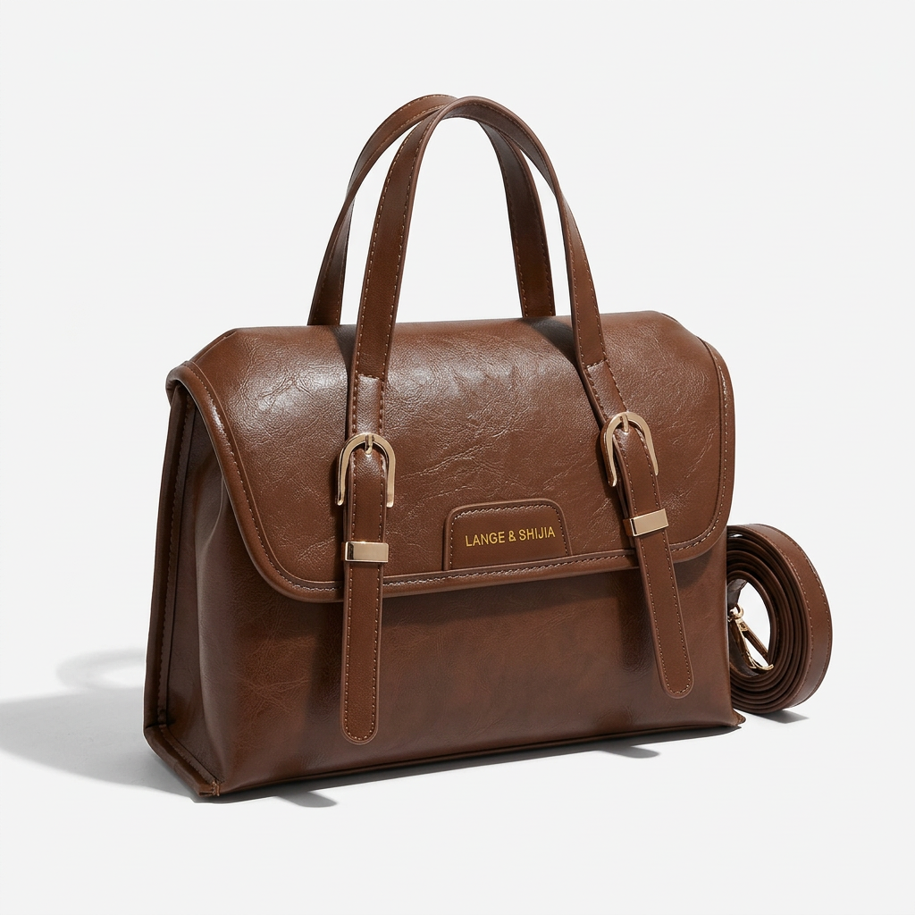 Sac à rabat marron seul sur fond blanc