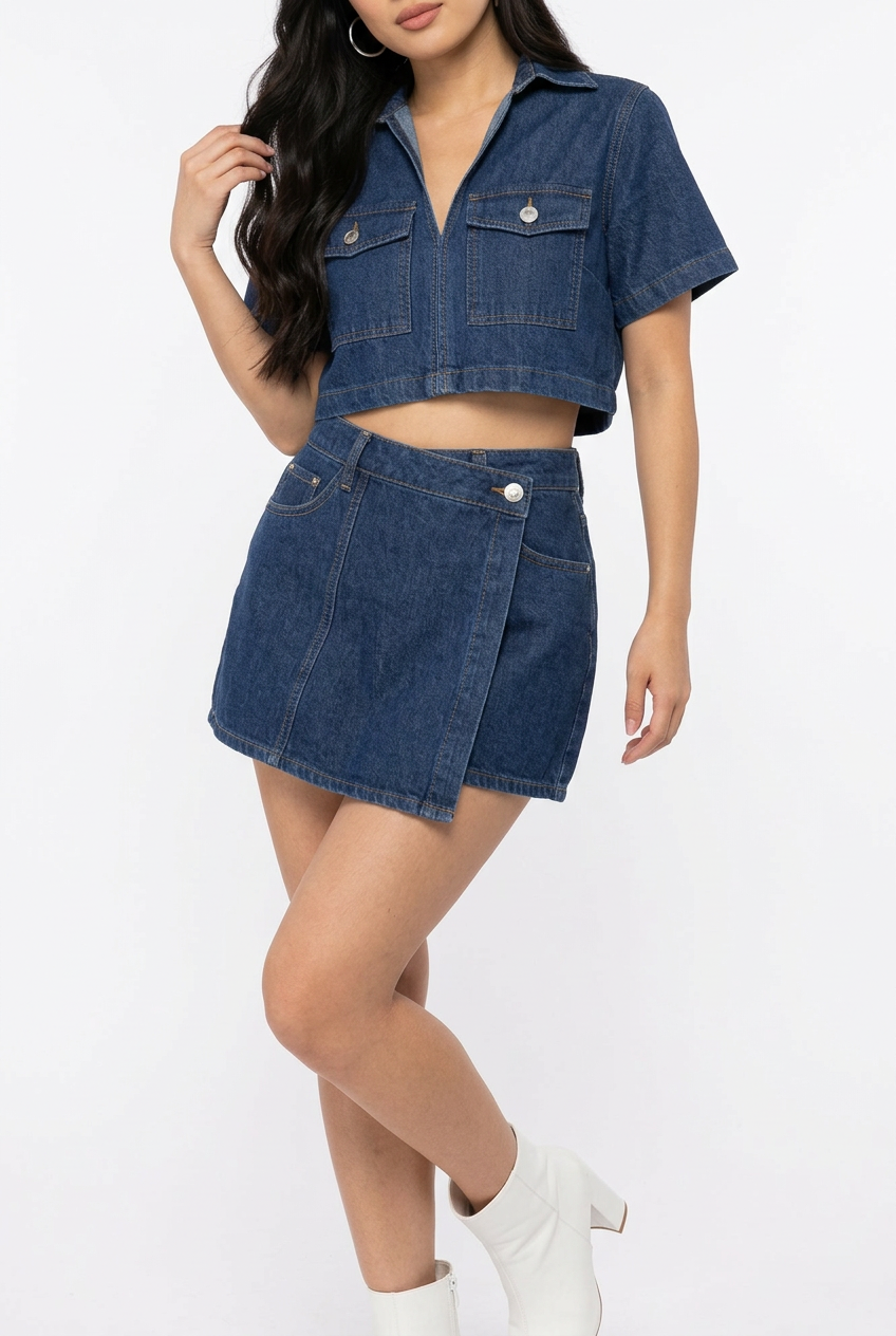 Ensemble jean bleu moyen de face en pose baddie
