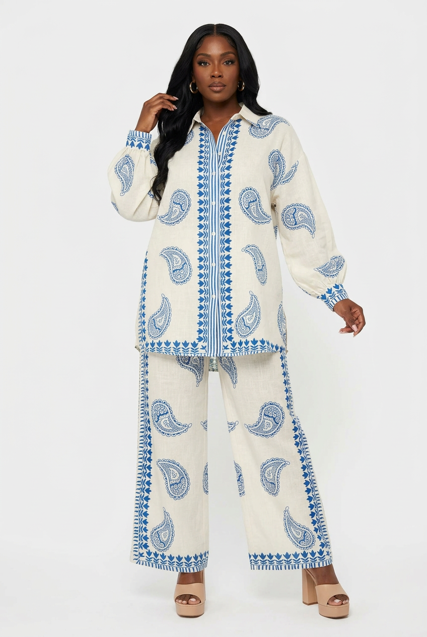 Ensemble Chemise Imprimée Boutonnée et Pantalon