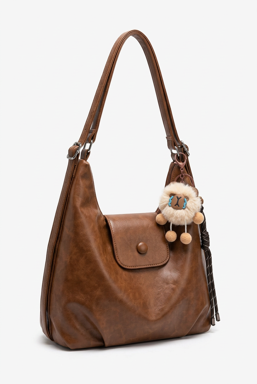 Sac marron seul sur fond studio blanc