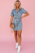 Mini Robe en Jean Boutonnée - Vue face entière