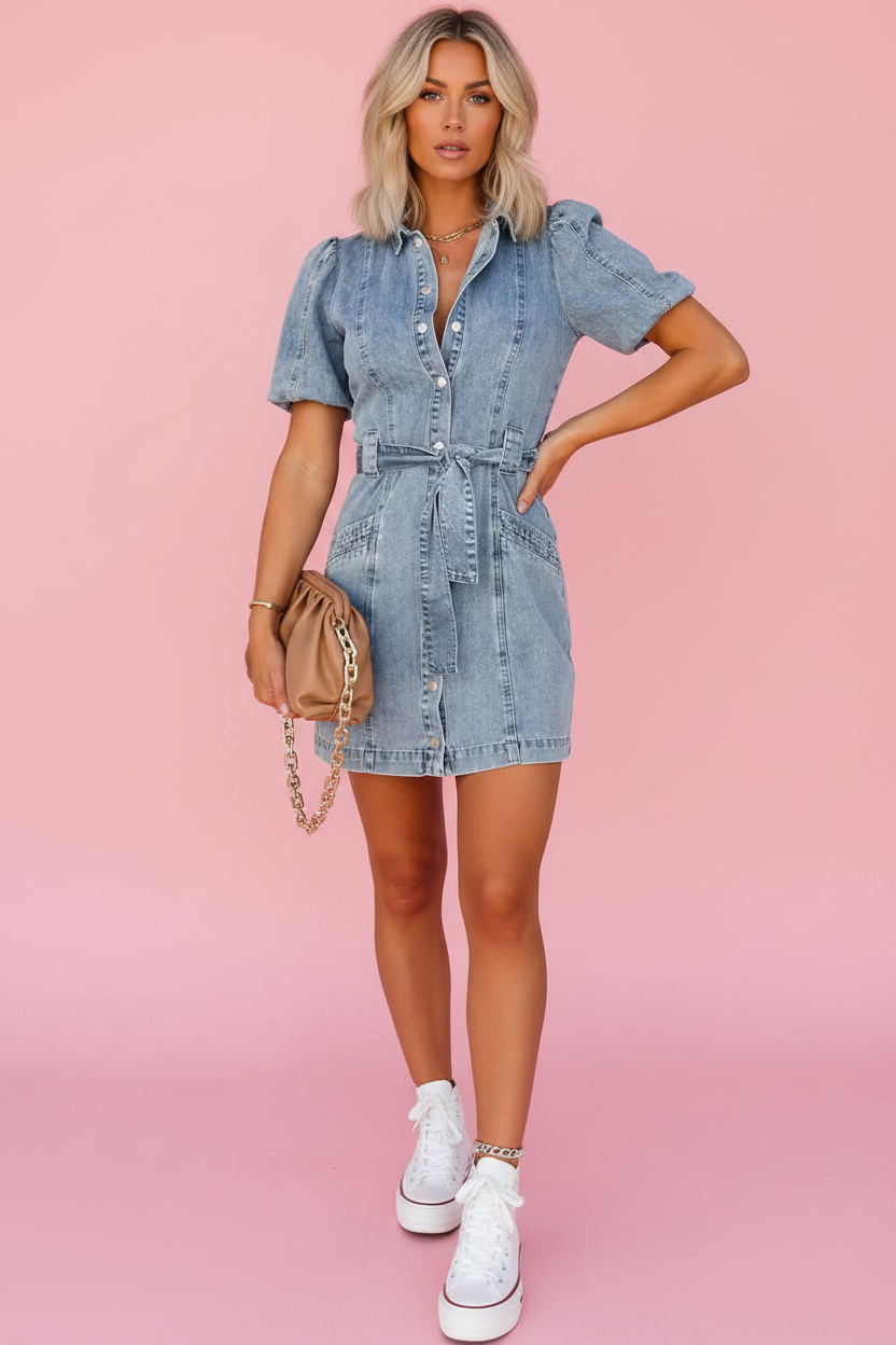 Mini Robe en Jean Boutonnée - Vue face entière