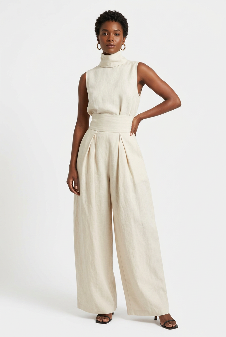 Ensemble Haut Sans Manches Col Roulé et Pantalon