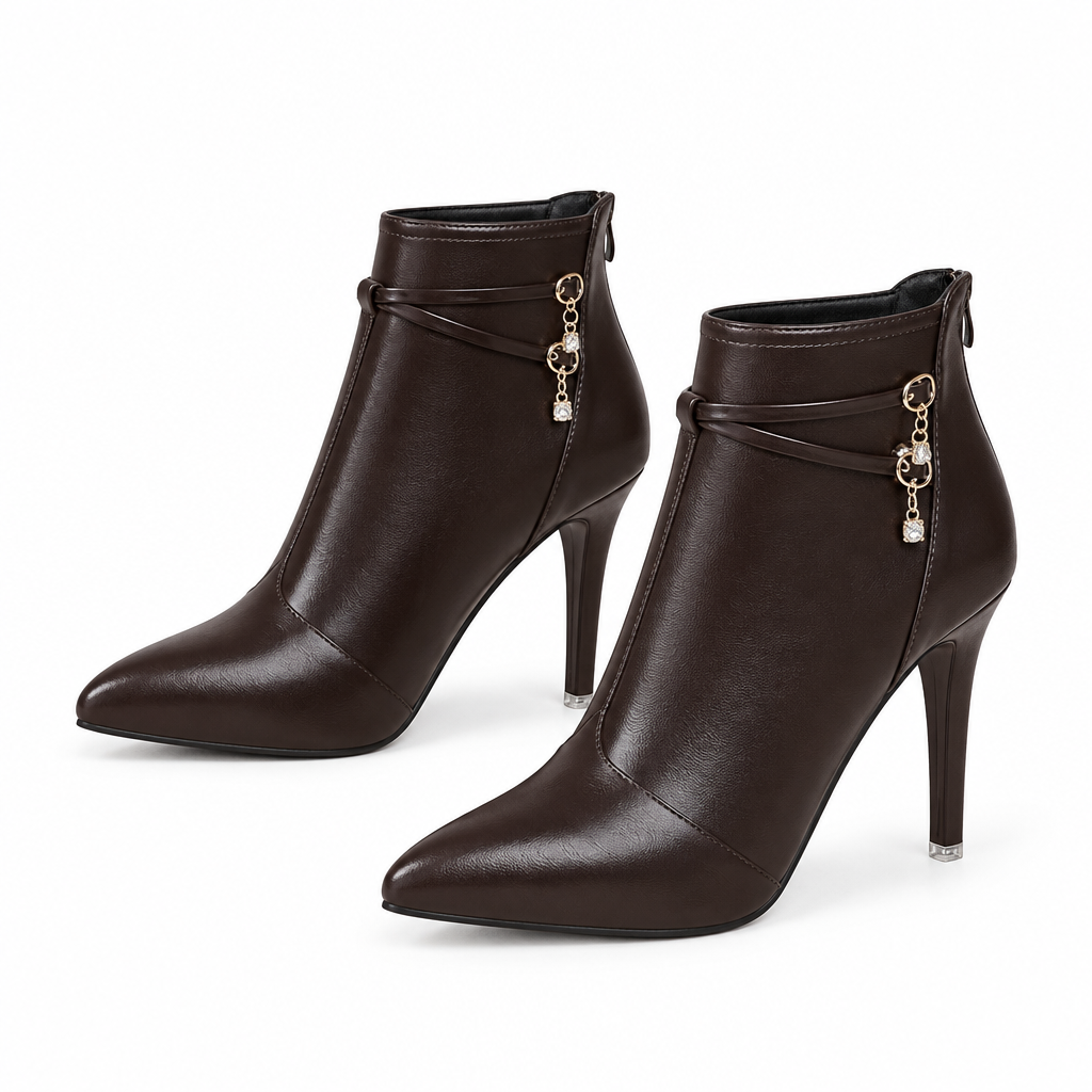 Paire de bottes chocolat, vue trois quarts