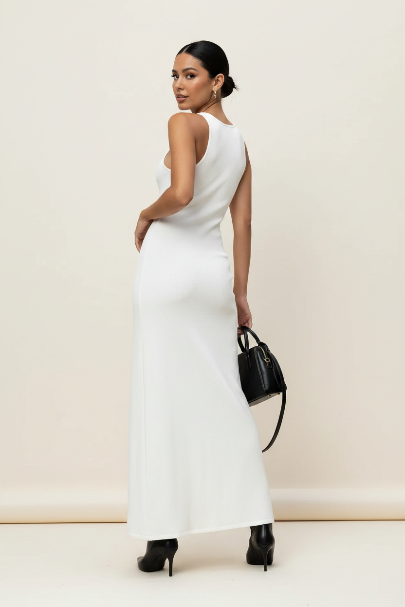 Robe Sans Manches Fente Latérale White – Vue dos
