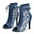 Bottines bleu jean en denim délavé seules, vue trois quarts