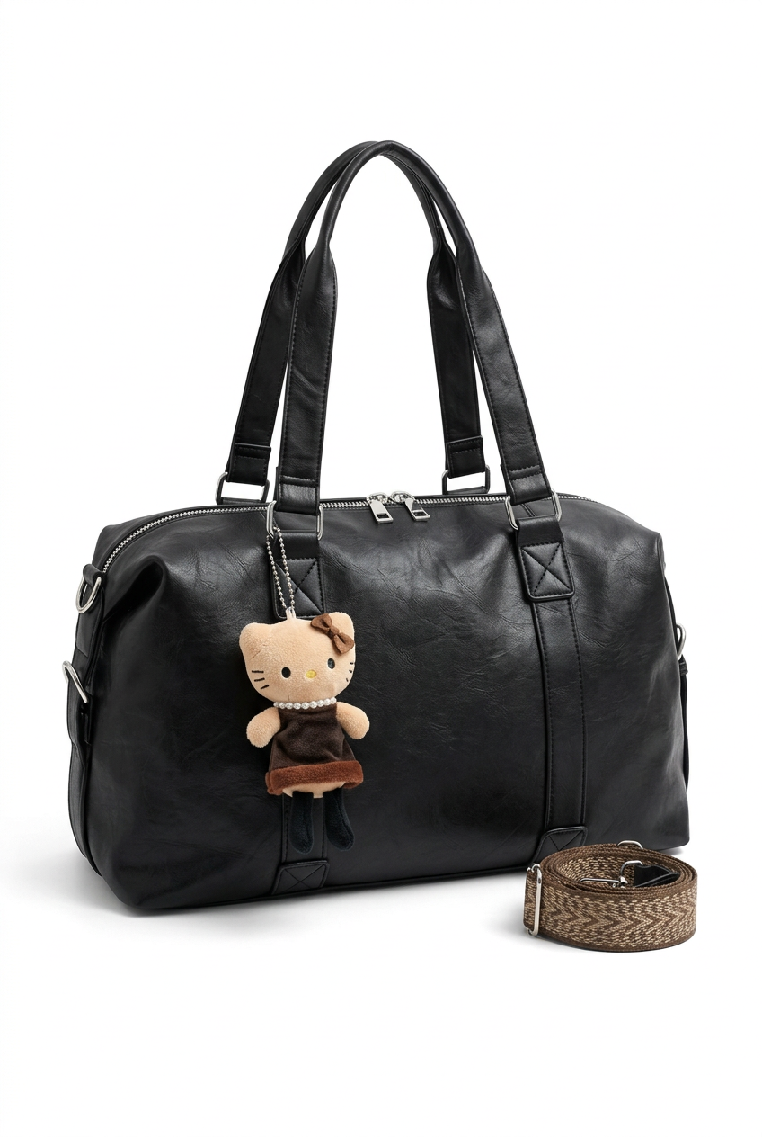 Sac Porté Épaule en Cuir avec Bijou de Sac
