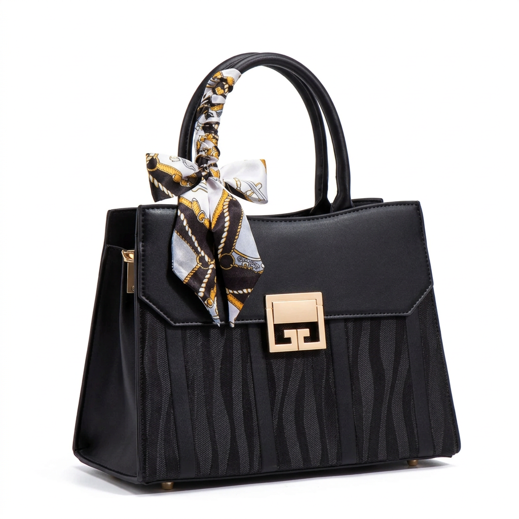 Sac noir avec foulard décoratif seul en vue de trois-quarts